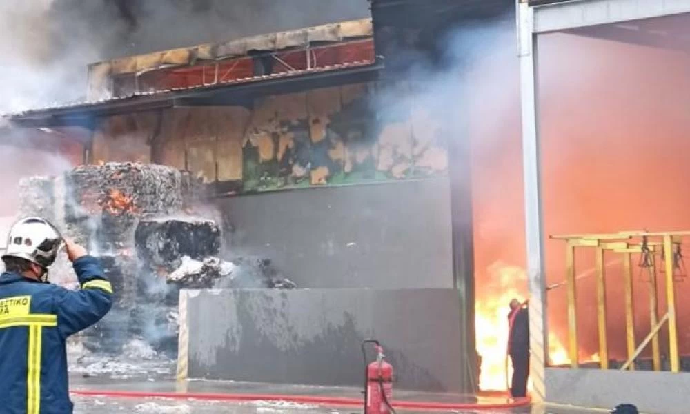 Ισχυρή πυρκαγιά σε εργοστάσιο στο Σχηματάρι Βοιωτίας